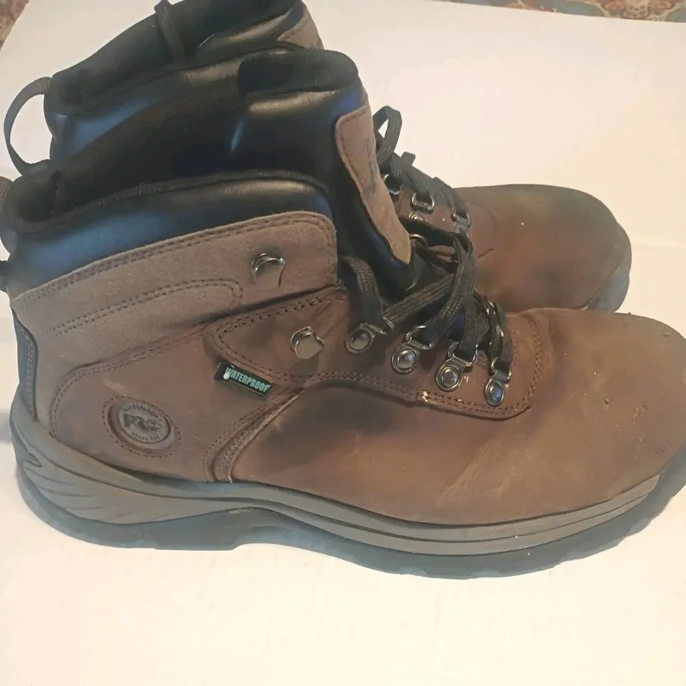 Men's Timberland PRO Flume Mid Waterproof Steel Toe Work Boot Brown A1Q8V Sz-11m